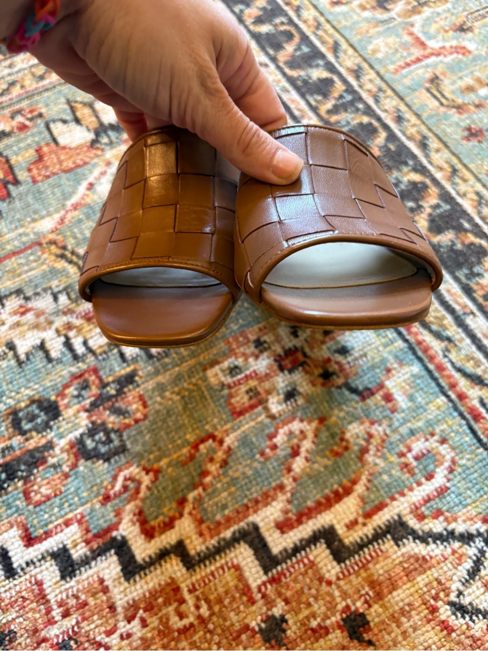 Michael Kors | Brown Woven Ingrid Leather Block Heel Mules | 7 - Picture 7 of 10